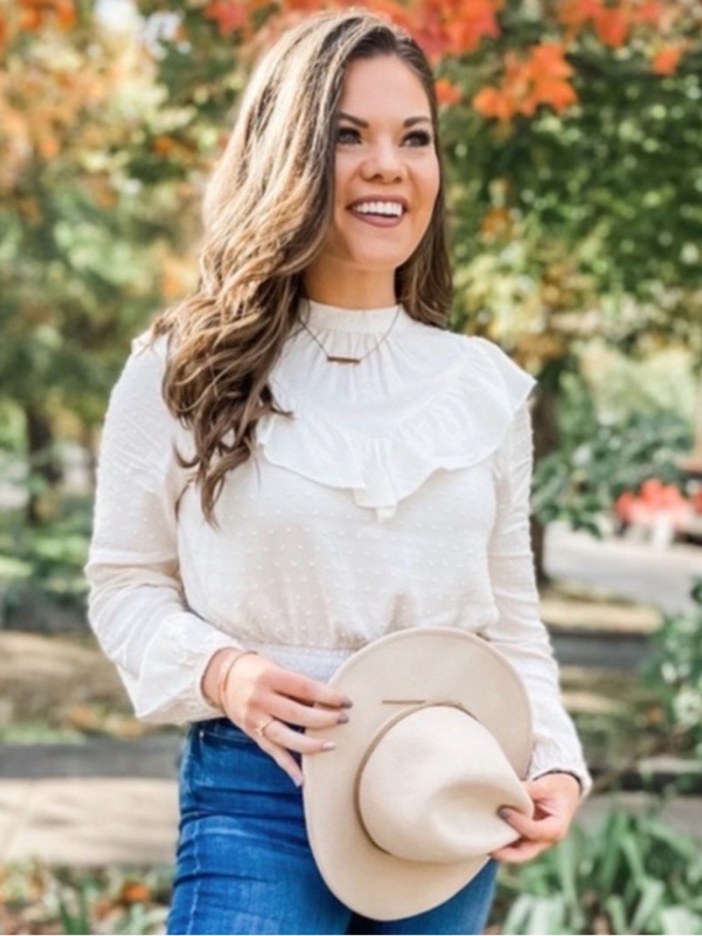 Wild Fable Cream / Off White Ruffle Swiss Dot Cropped Long Sleeve Blouse